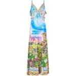 Camilla V-neck bias-cut slip dress with back frill
