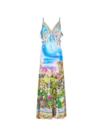 Camilla V-neck bias-cut slip dress with back frill