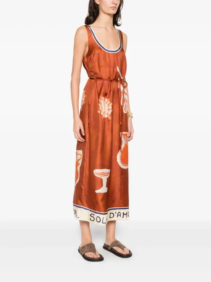 ALEMAIS Soleil D'amour graphic-print tie midi dress - Image 5