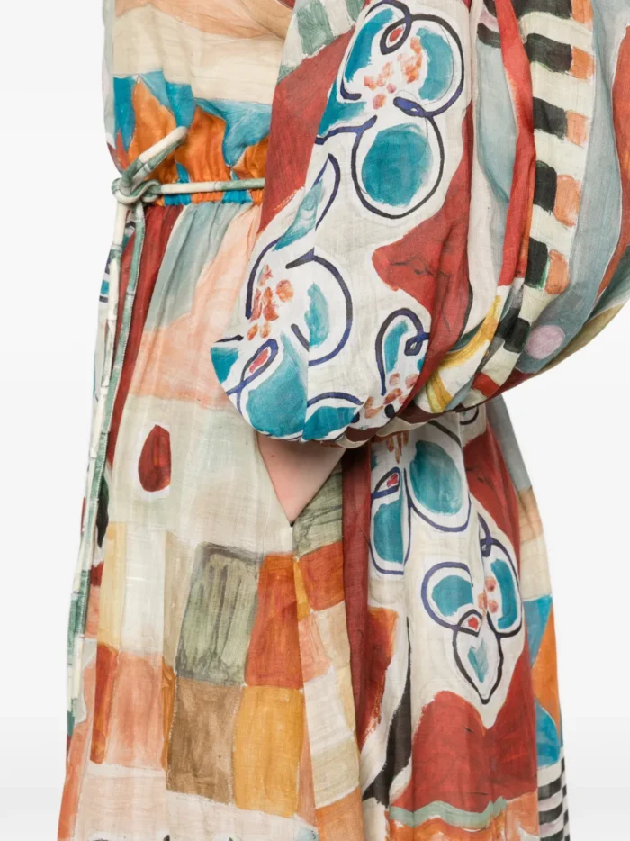 ALEMAIS patchwork tie-belt midi dress - Image 5
