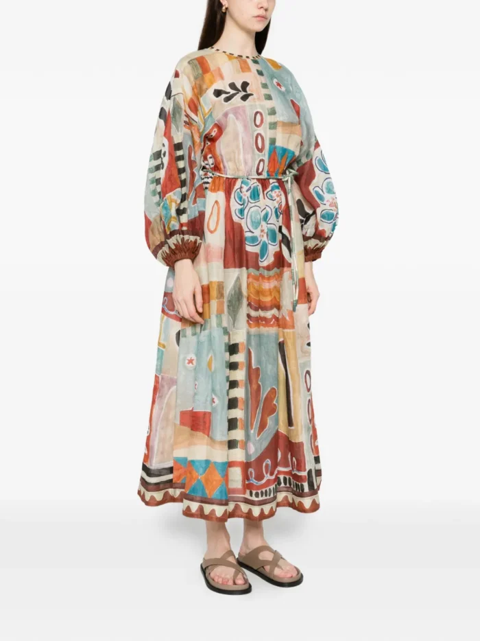 ALEMAIS patchwork tie-belt midi dress - Image 4