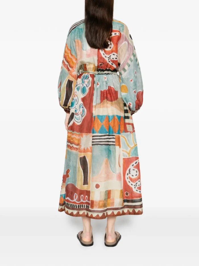 ALEMAIS patchwork tie-belt midi dress - Image 3
