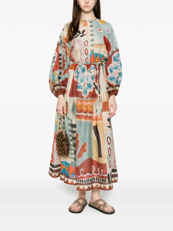 ALEMAIS patchwork tie-belt midi dress - Image 2
