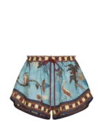 ALEMAIS drawstring-fastening bird-print shorts