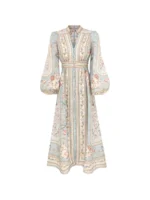 ZIMMERMANN V-neck puff-sleeve midi dress