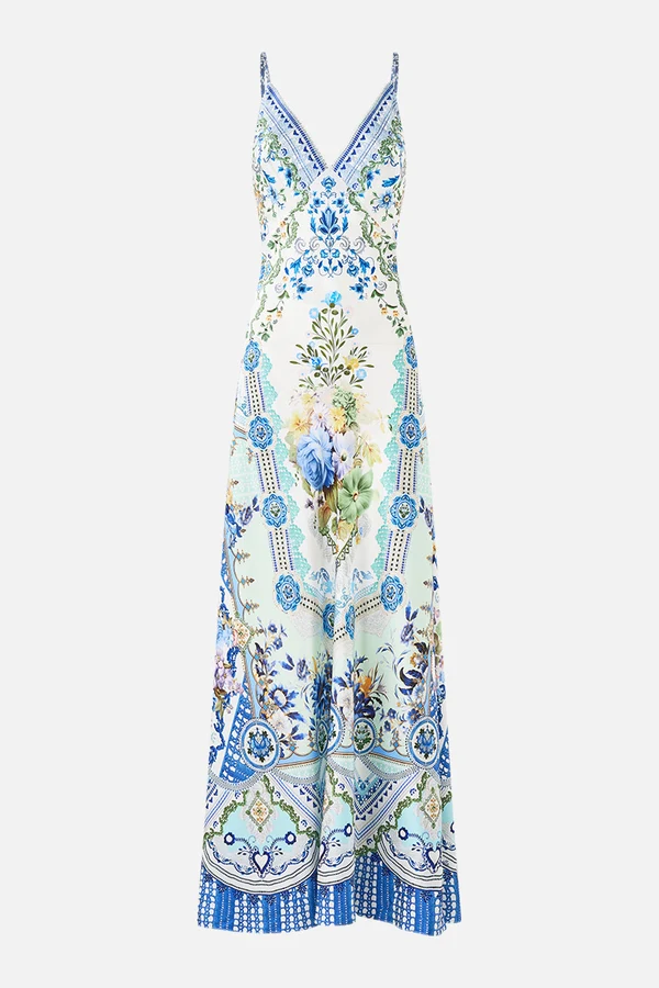 V Neck Full Length Bias Slip Dress My Homespun Heart - Image 1