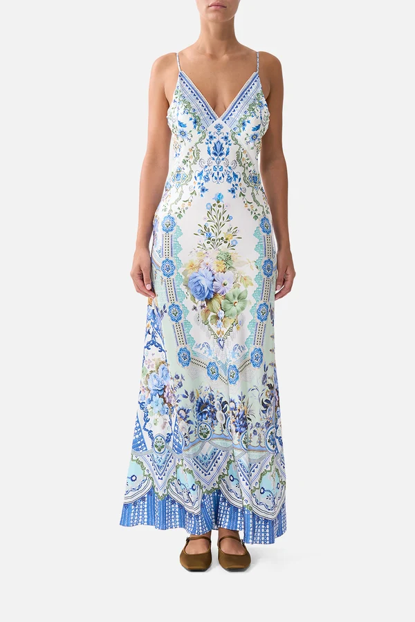 V Neck Full Length Bias Slip Dress My Homespun Heart - Image 3