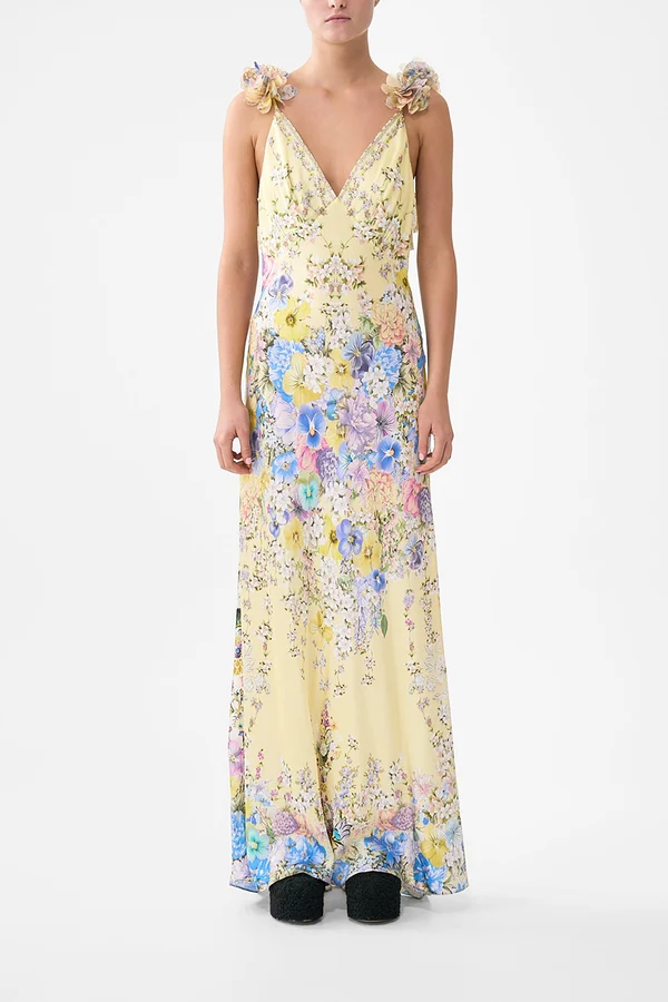 Bias-Cut Slip Dress with V-Neckline and Ruffle Back - Image 3