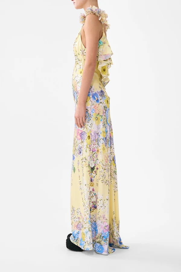 Bias-Cut Slip Dress with V-Neckline and Ruffle Back - Image 4