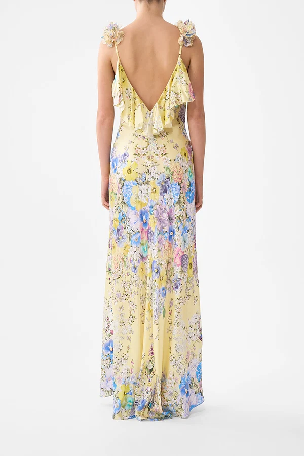 Bias-Cut Slip Dress with V-Neckline and Ruffle Back - Image 5